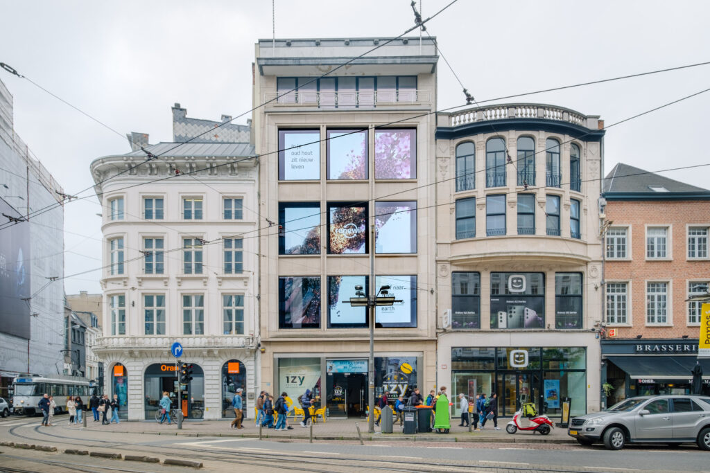Digital screens of campaign in shopping street